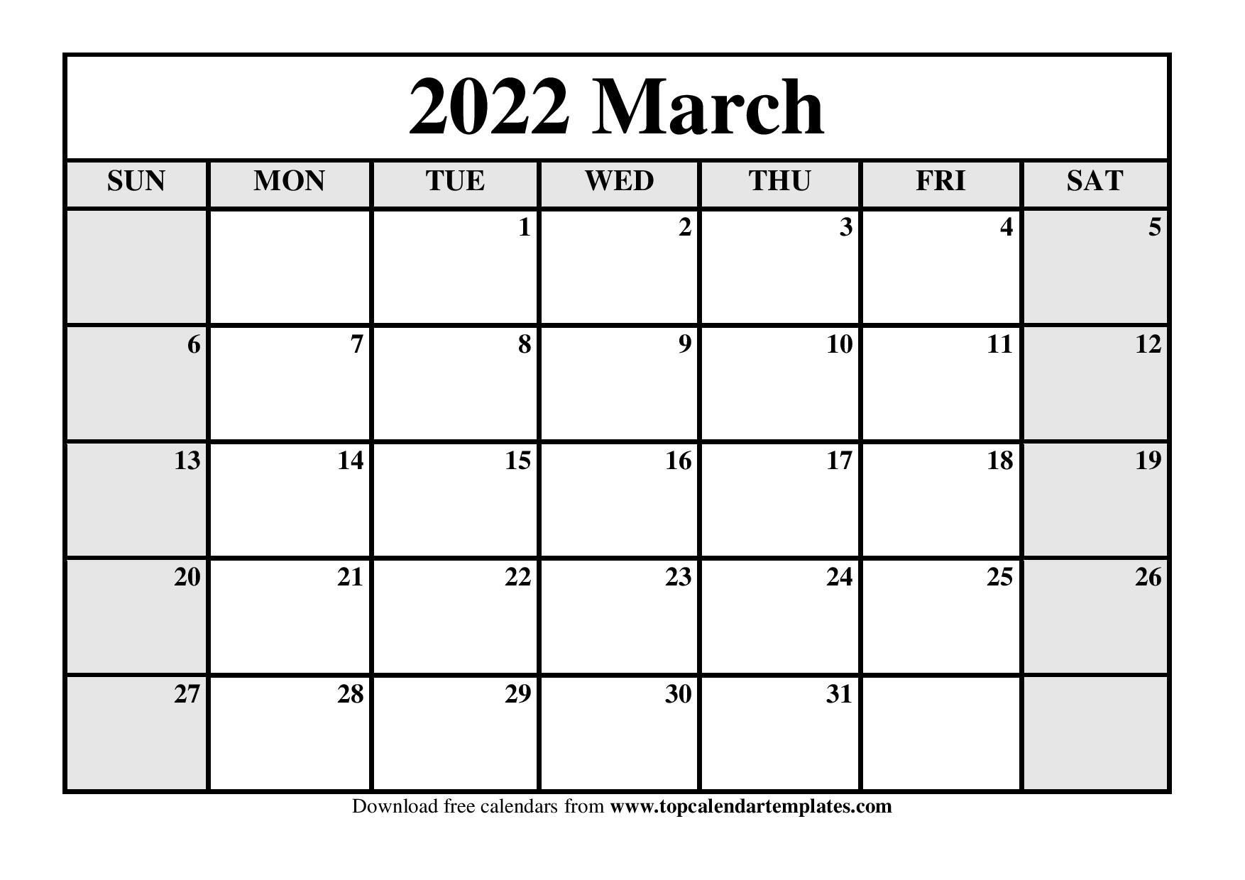 Take March 2022 Calendar Printable Free