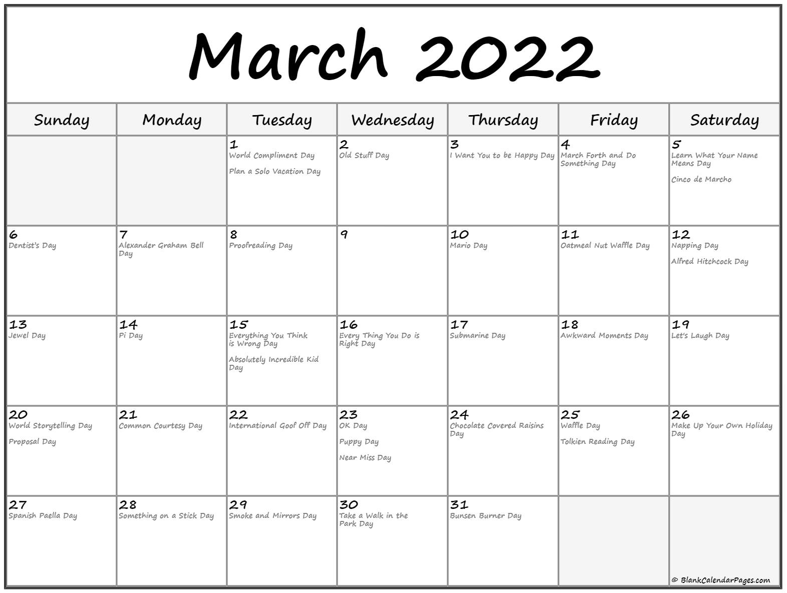 Take March 2022 Calendar Usa