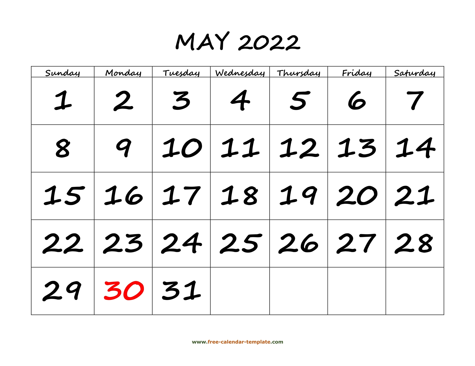 Take Monthly Calendar For May 2022