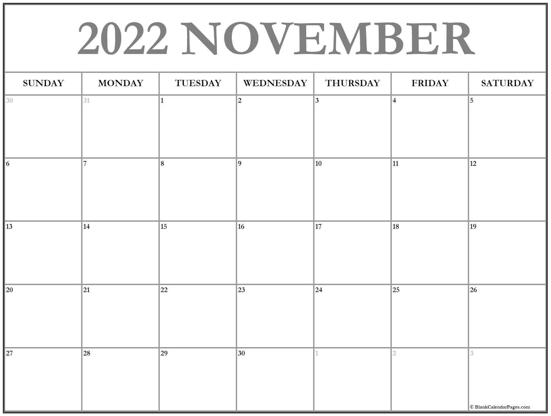 Take November 2022 Blank Calendar