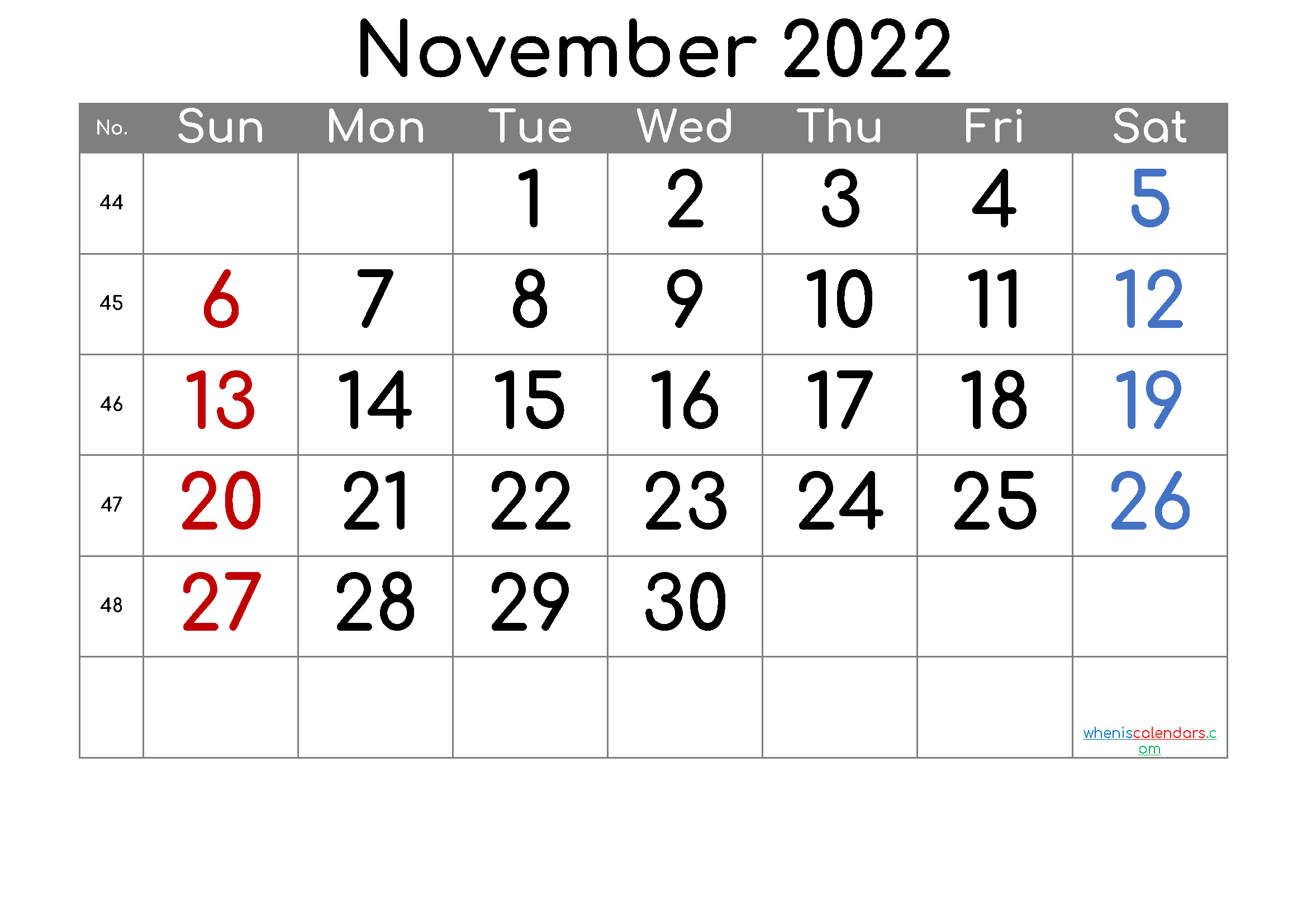 Take November 2022 Calendar Printable Free