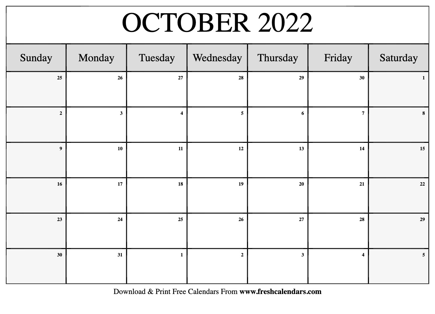 Take October 2022 Blank Calendar