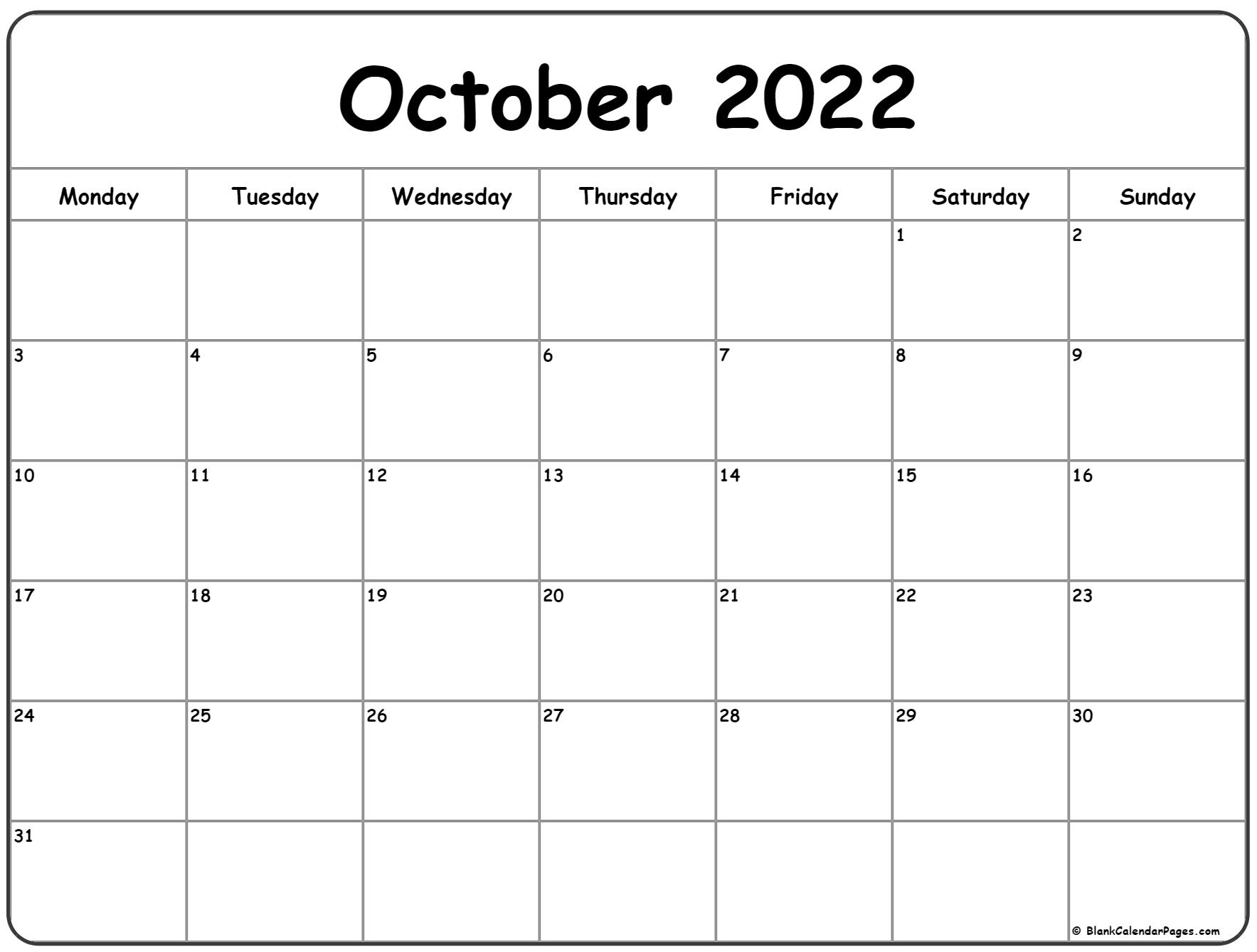 Take October 2022 Blank Calendar
