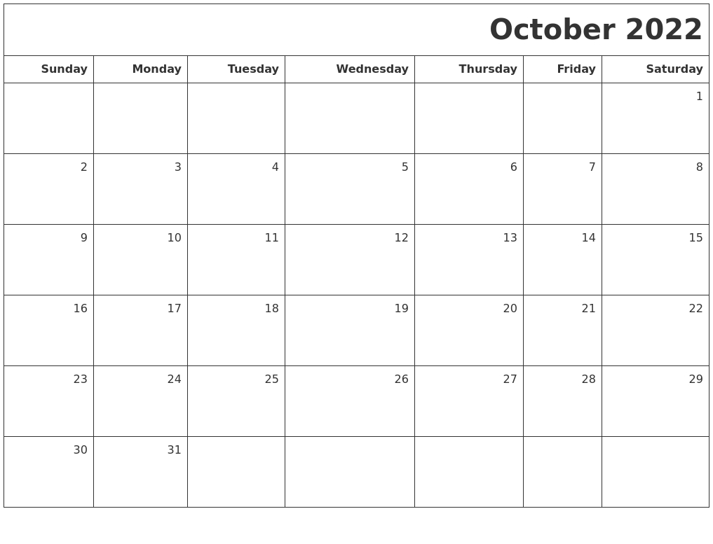 Take October 2022 Calendar Template