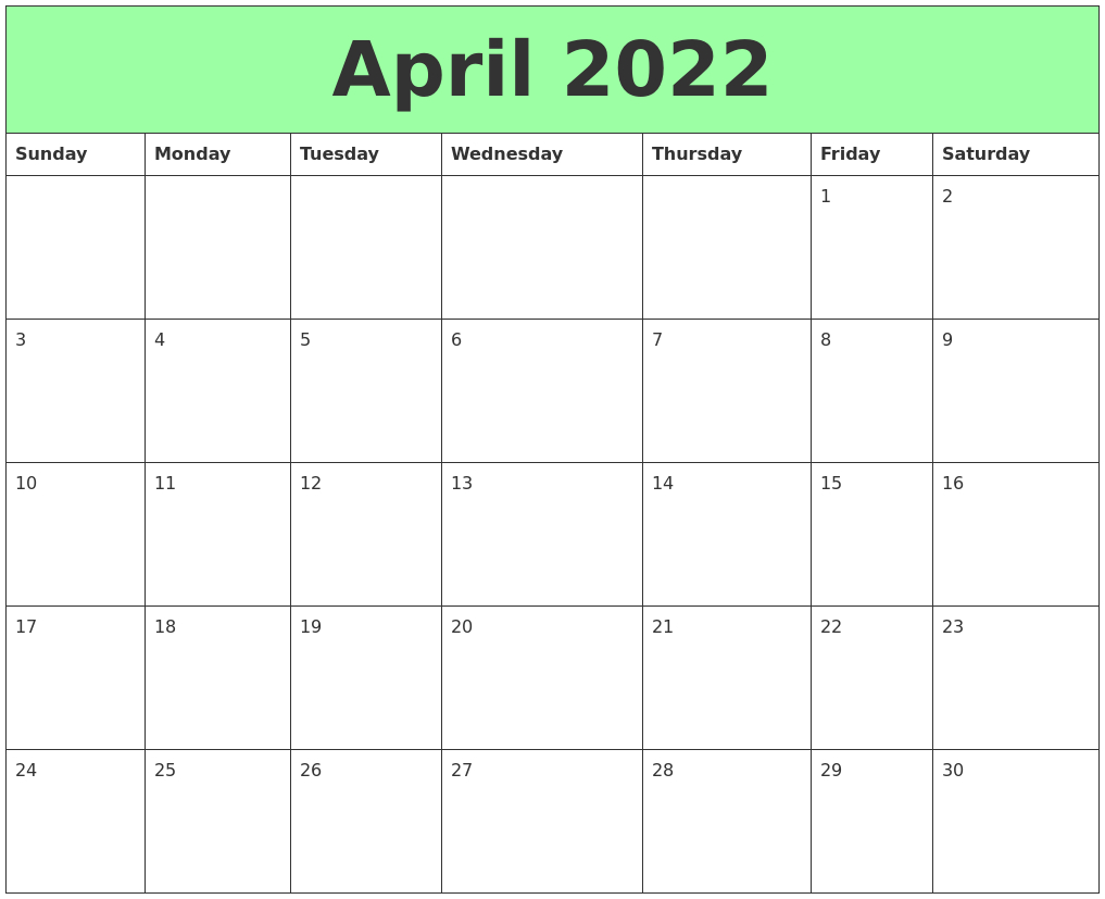Take Print A Calendar April 2022