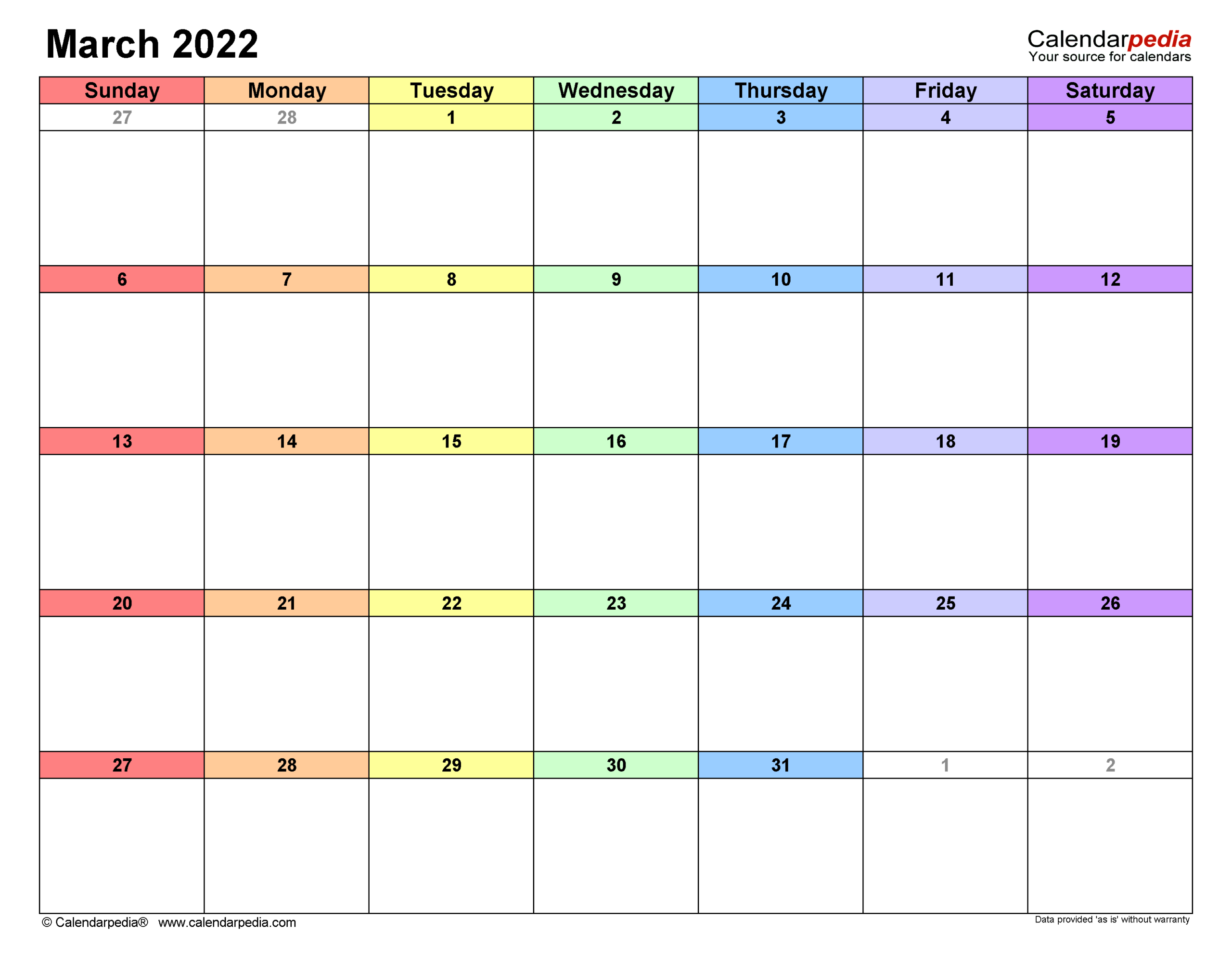 Take Print Calendar March 2022