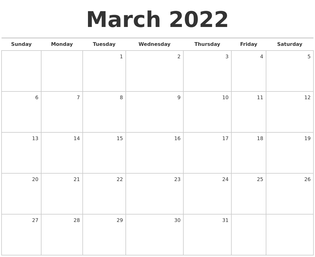 Take Print Calendar March 2022