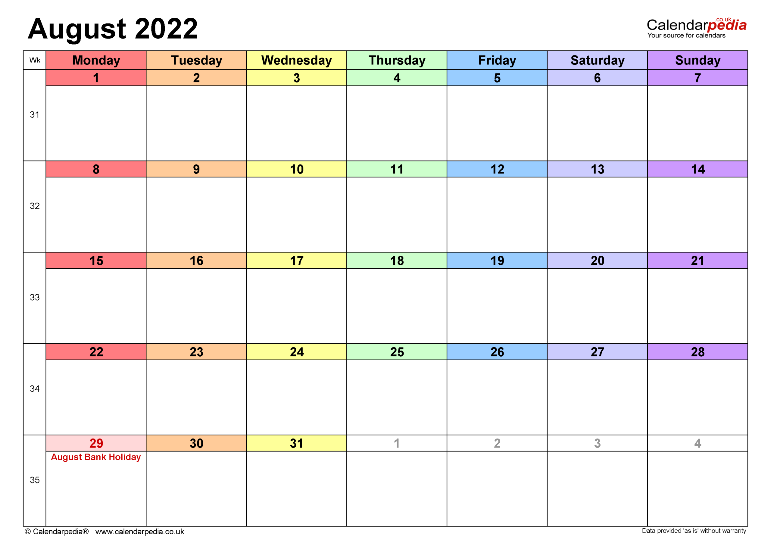 Take Printable Calendar For August 2022