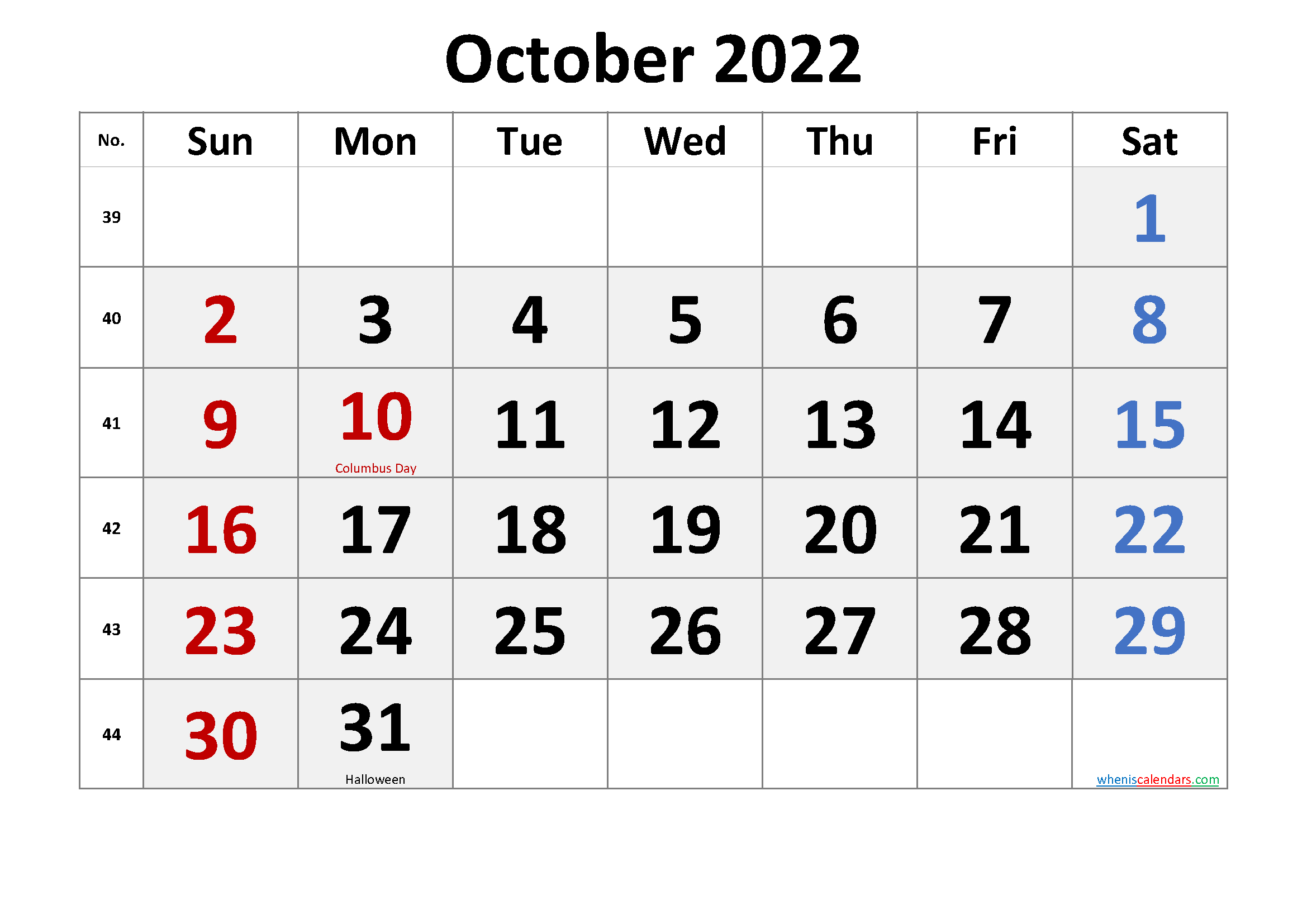 Take Printable Calendar For October 2022