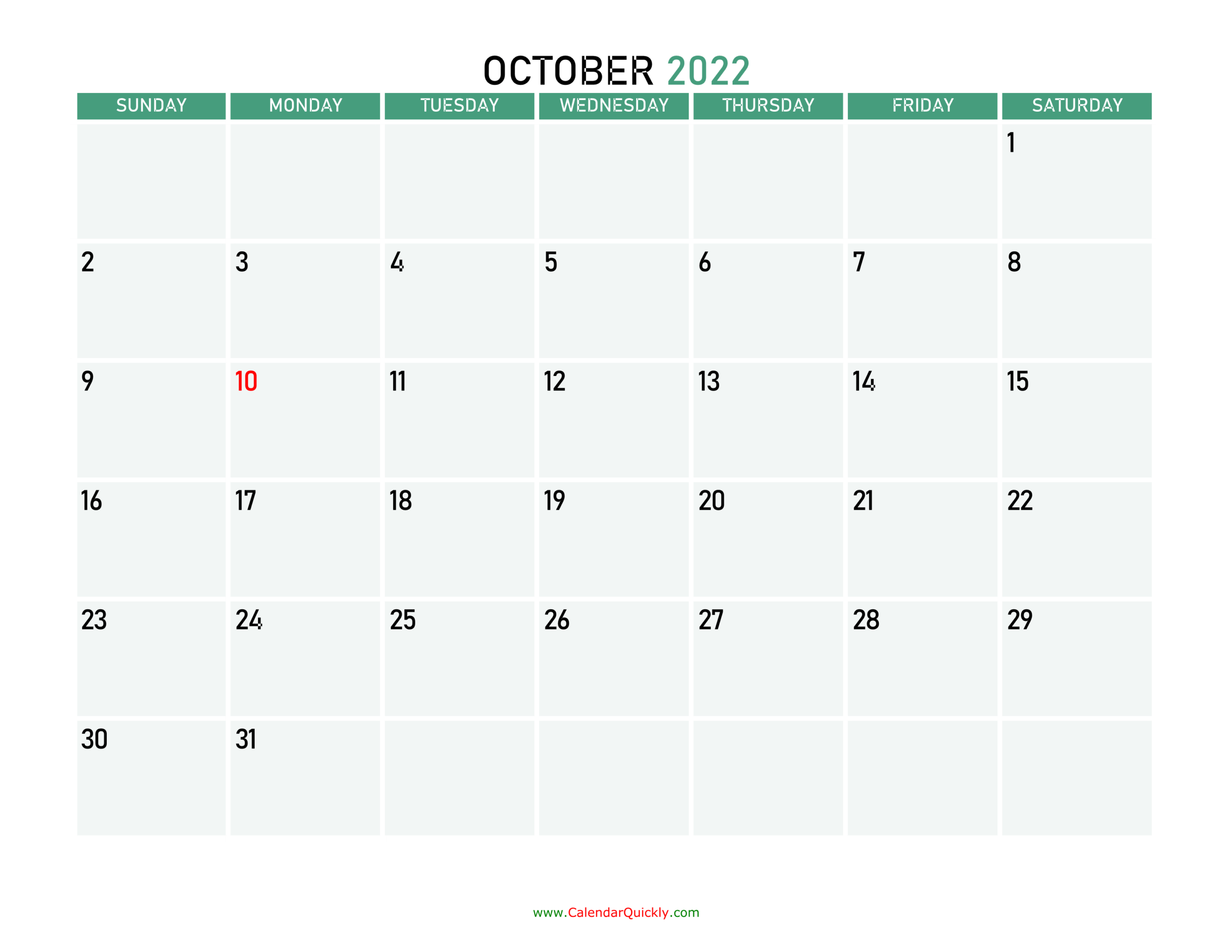 Take Printable Calendar For October 2022