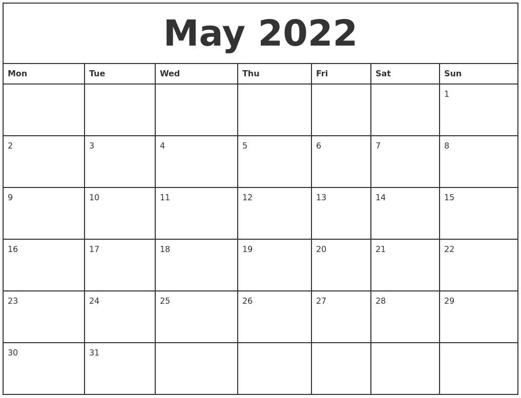 Catch Free Printable Calendar 2022 May