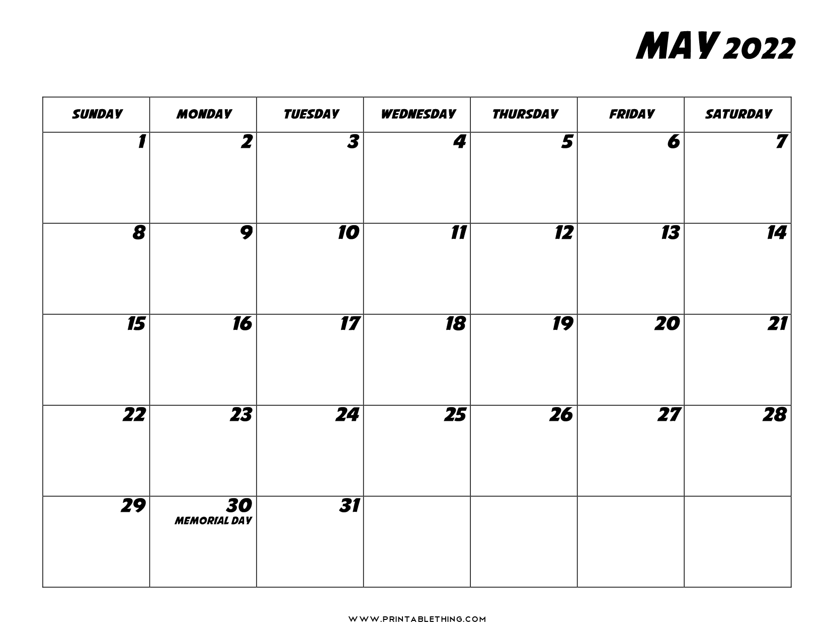 Collect 2022 Calendar Of May