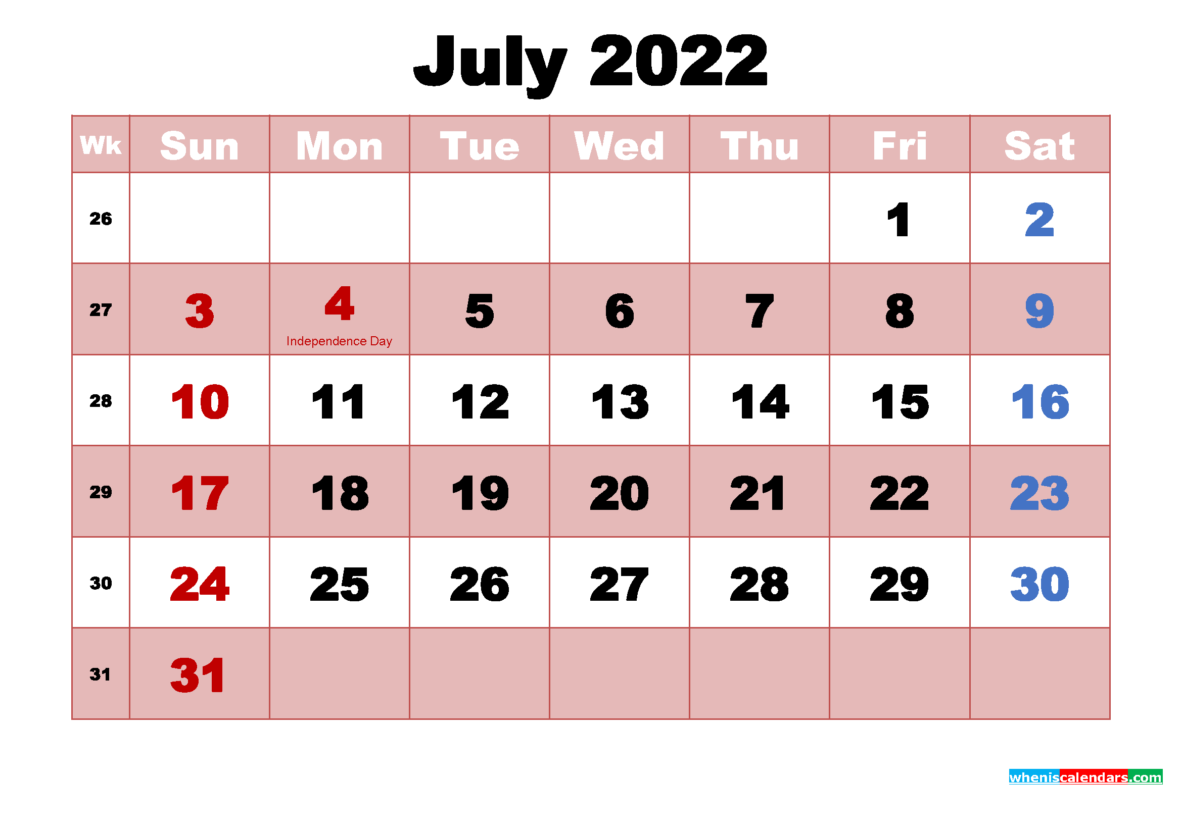 Collect Calendar For 2022 July