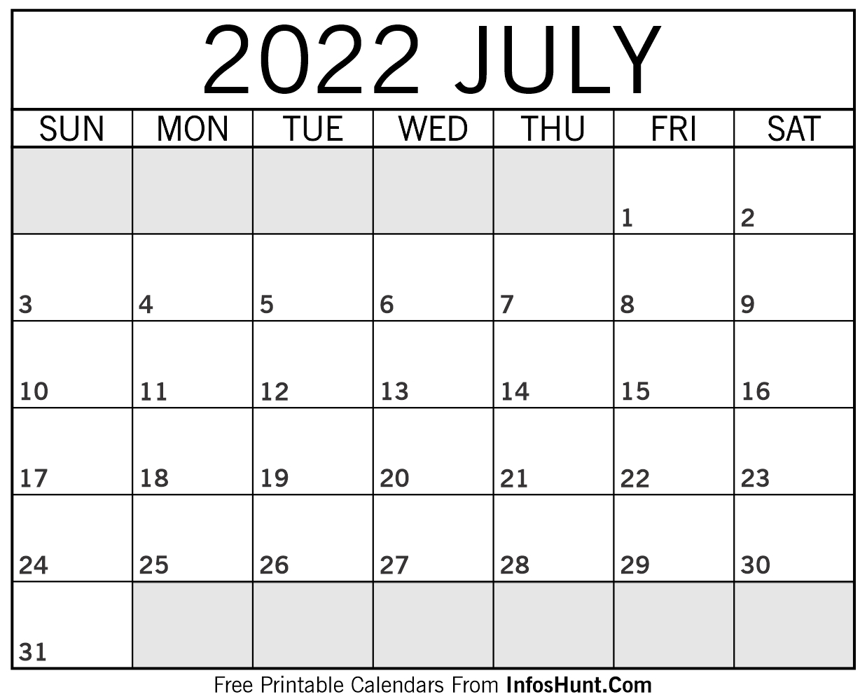 Get 2022 Calendar For July