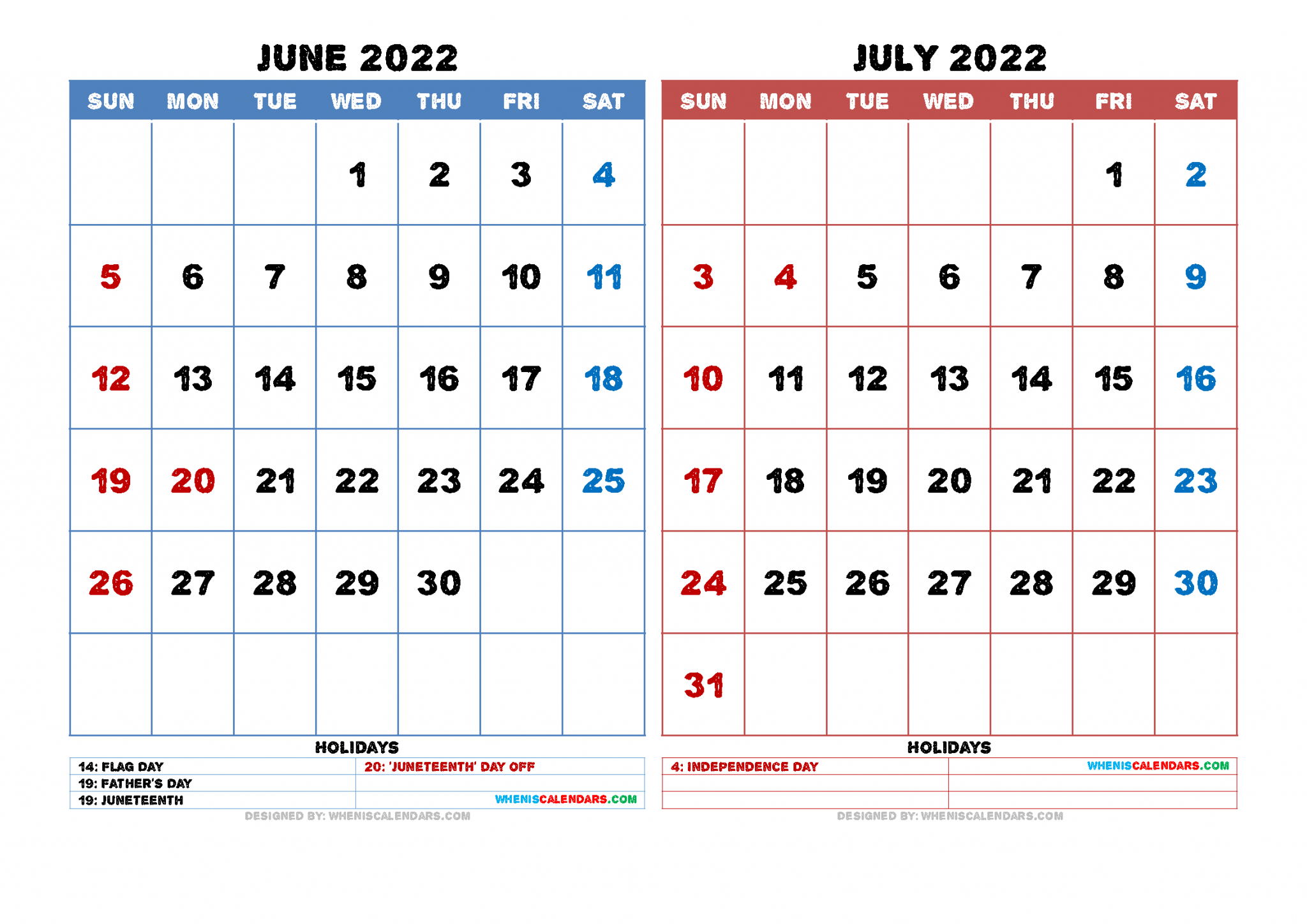 Get Calendar 2022 June And July
