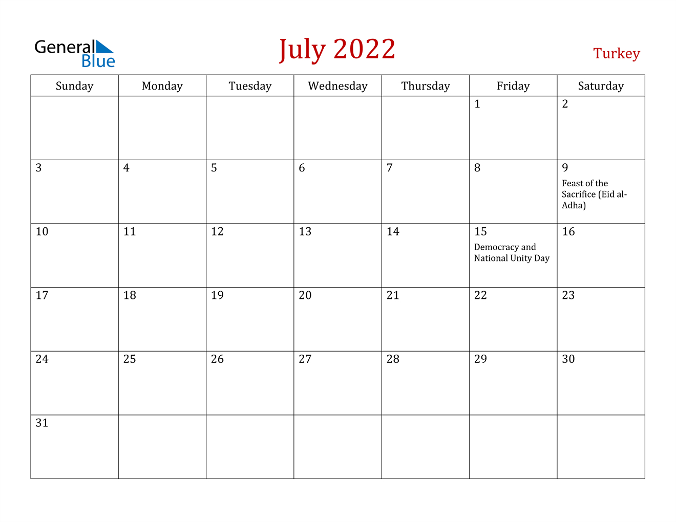 Get Calendar For 2022 July