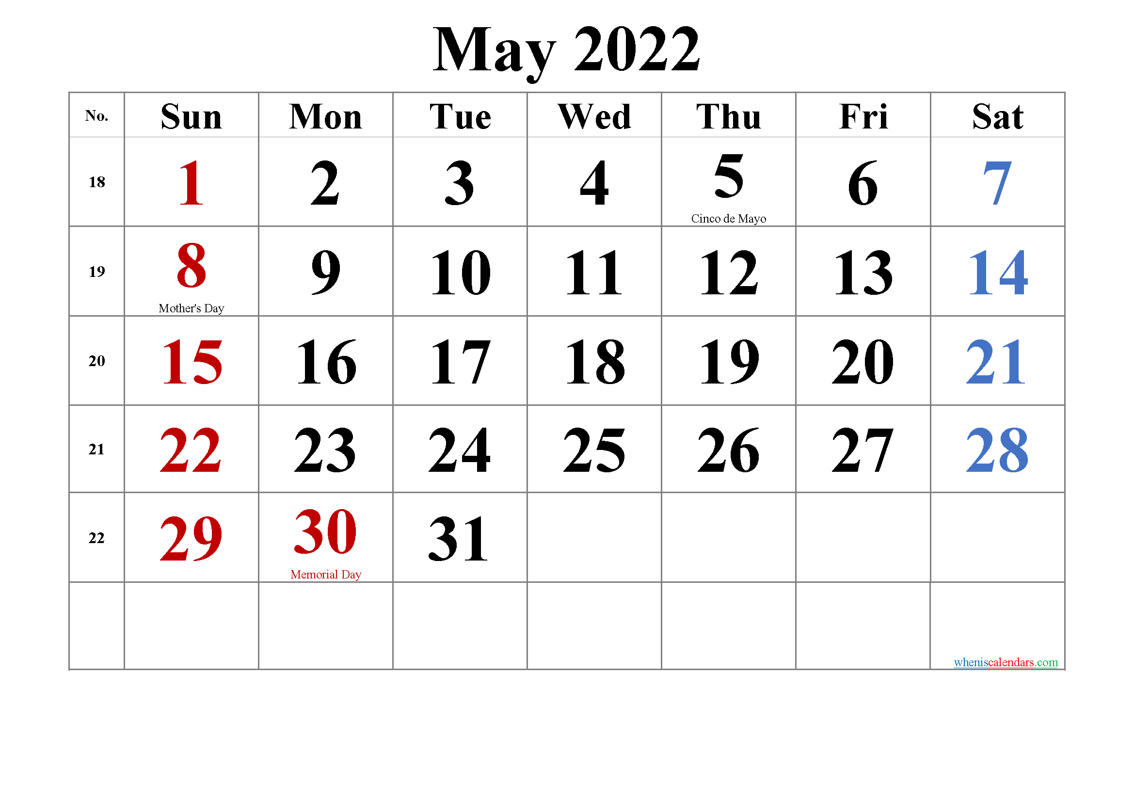 Get May 2022 Calendar Mother'S Day