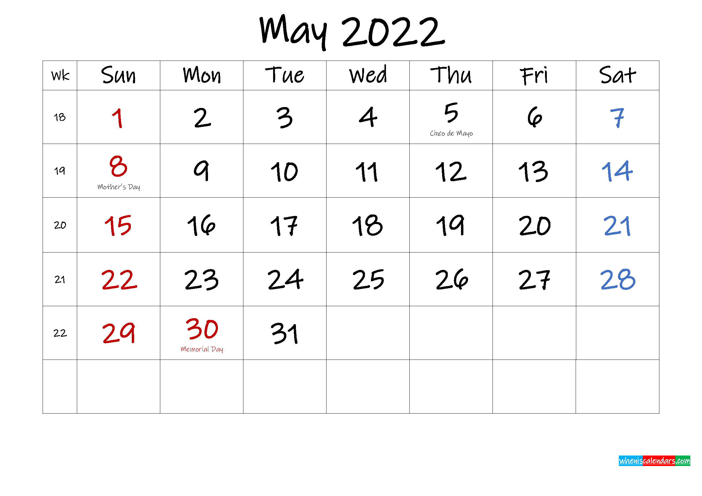 Pick 2022 Calendar Of May