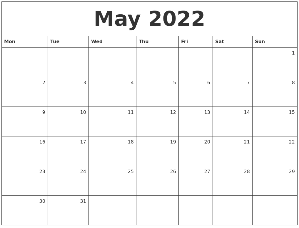 Pick 2022 Calendar Of May