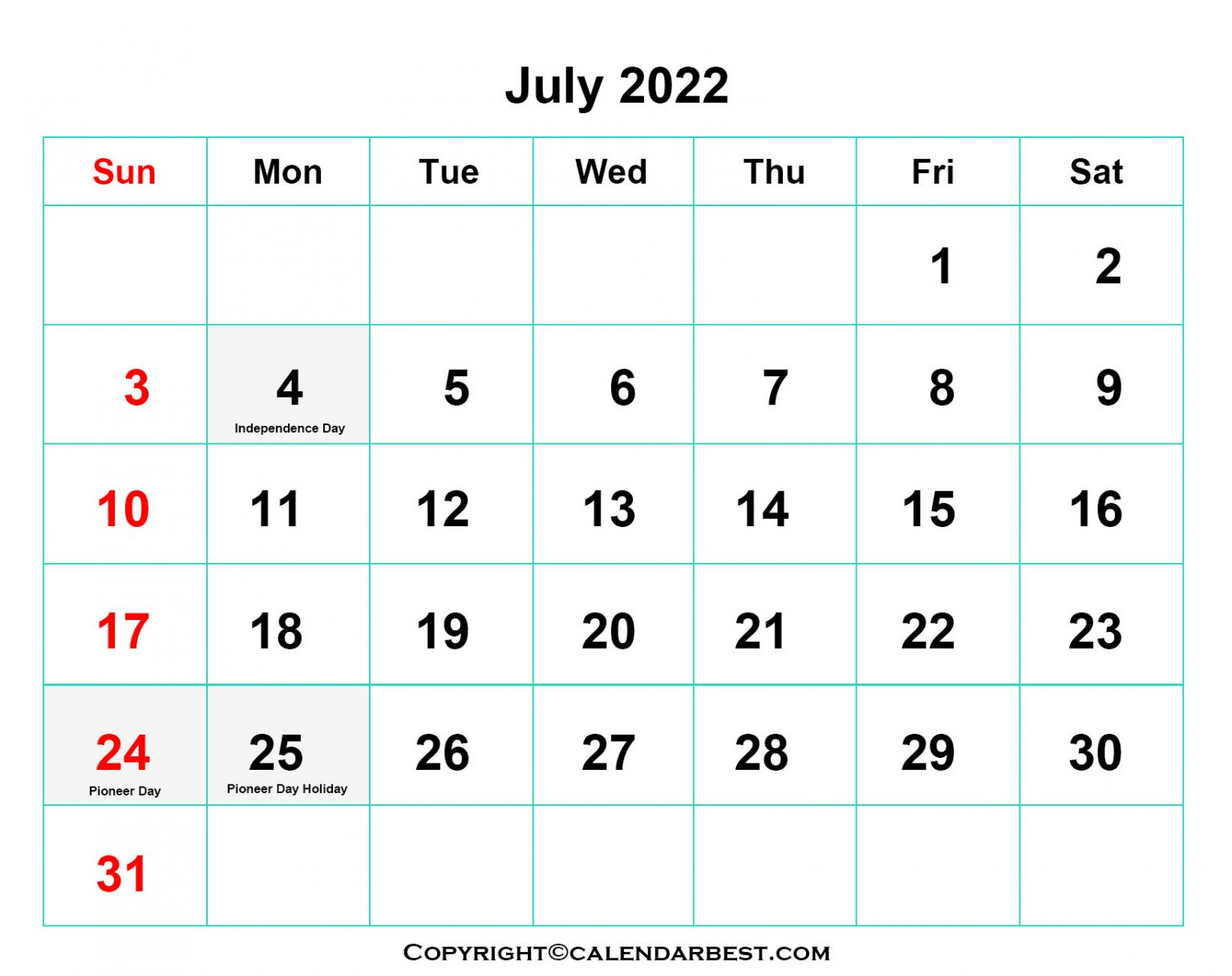 Pick Calendar For 2022 July