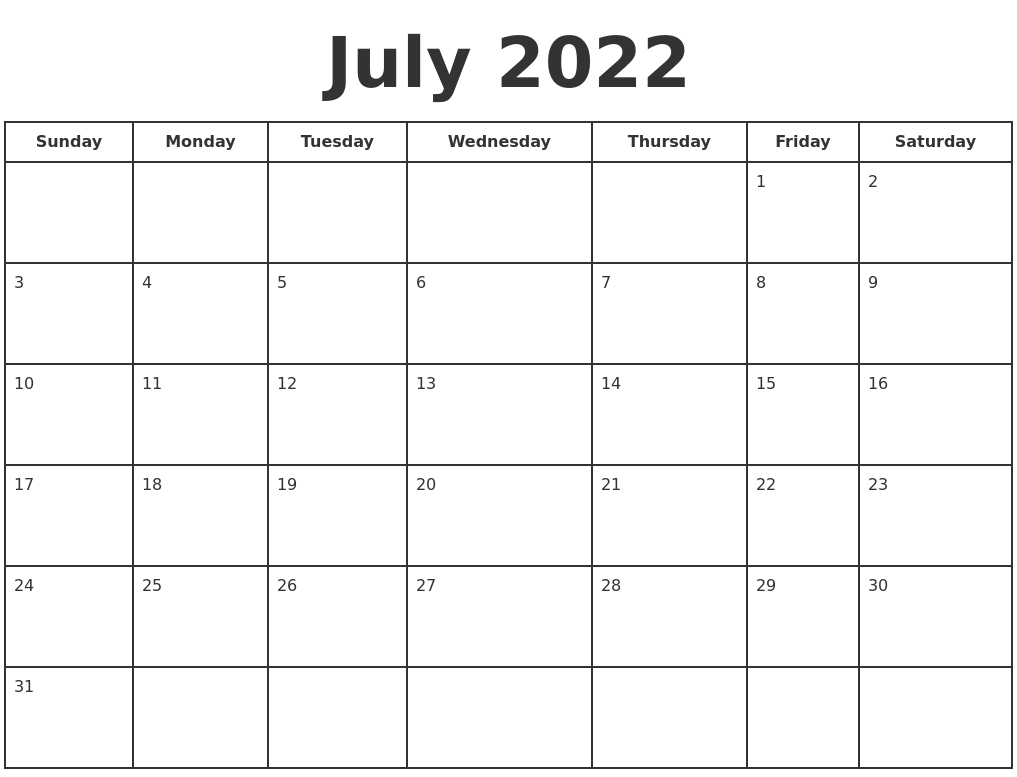 Pick Calendar For 2022 July