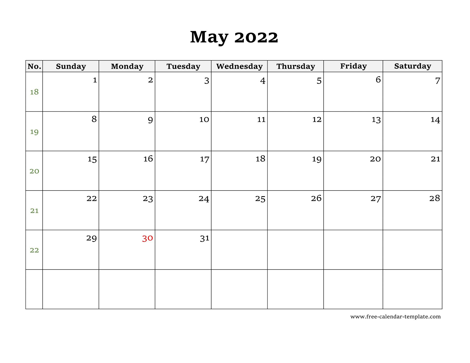 Pick Free Printable Calendar 2022 May