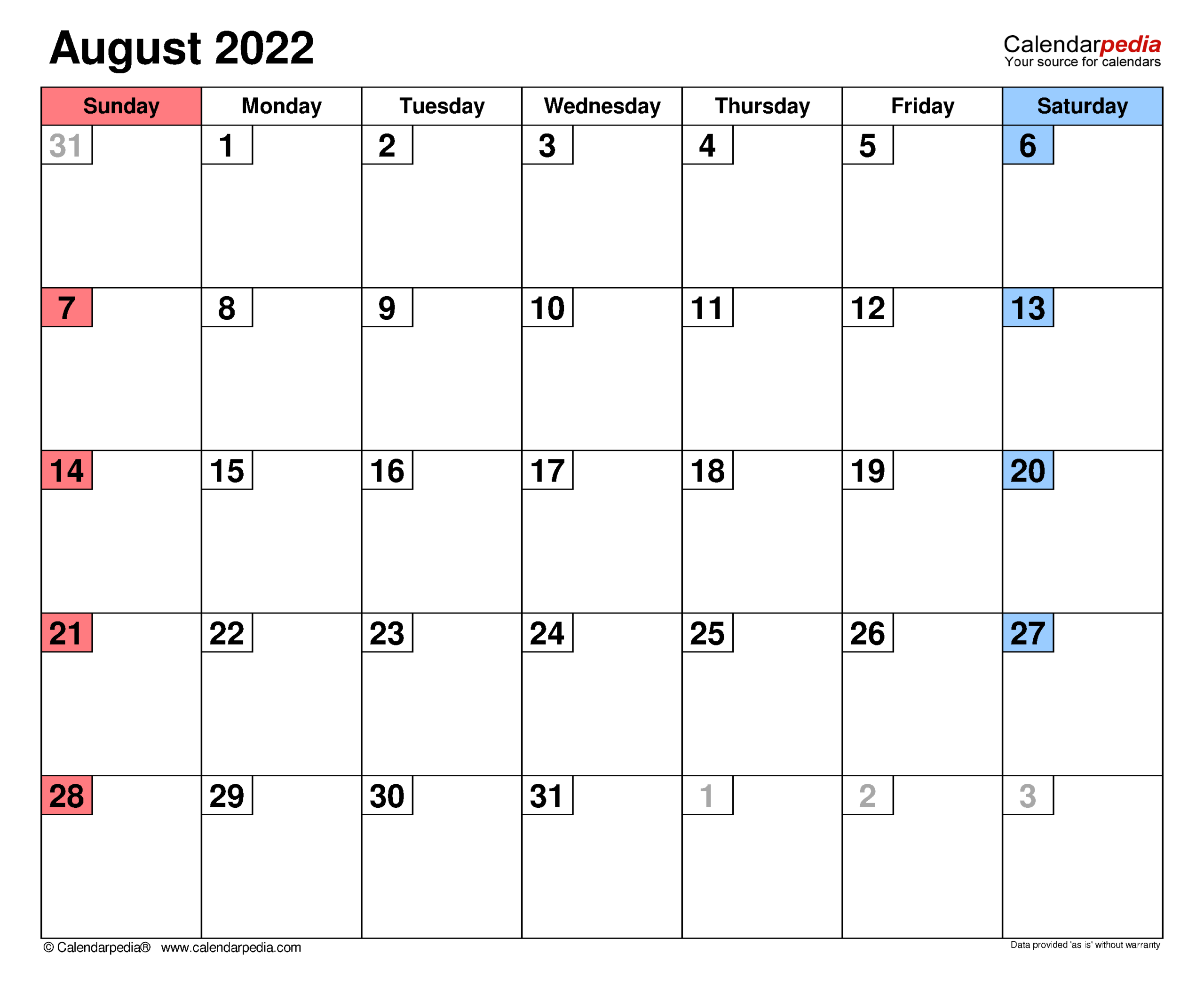 Pick Free Printable Calendar For August 2022