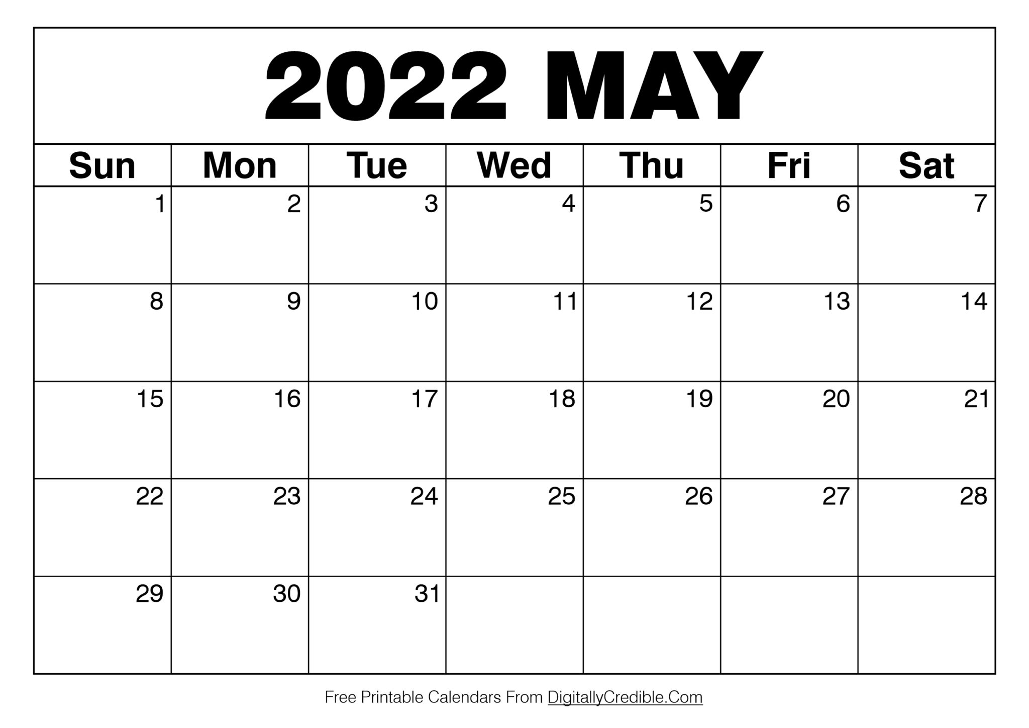 Take 2022 Calendar Of May