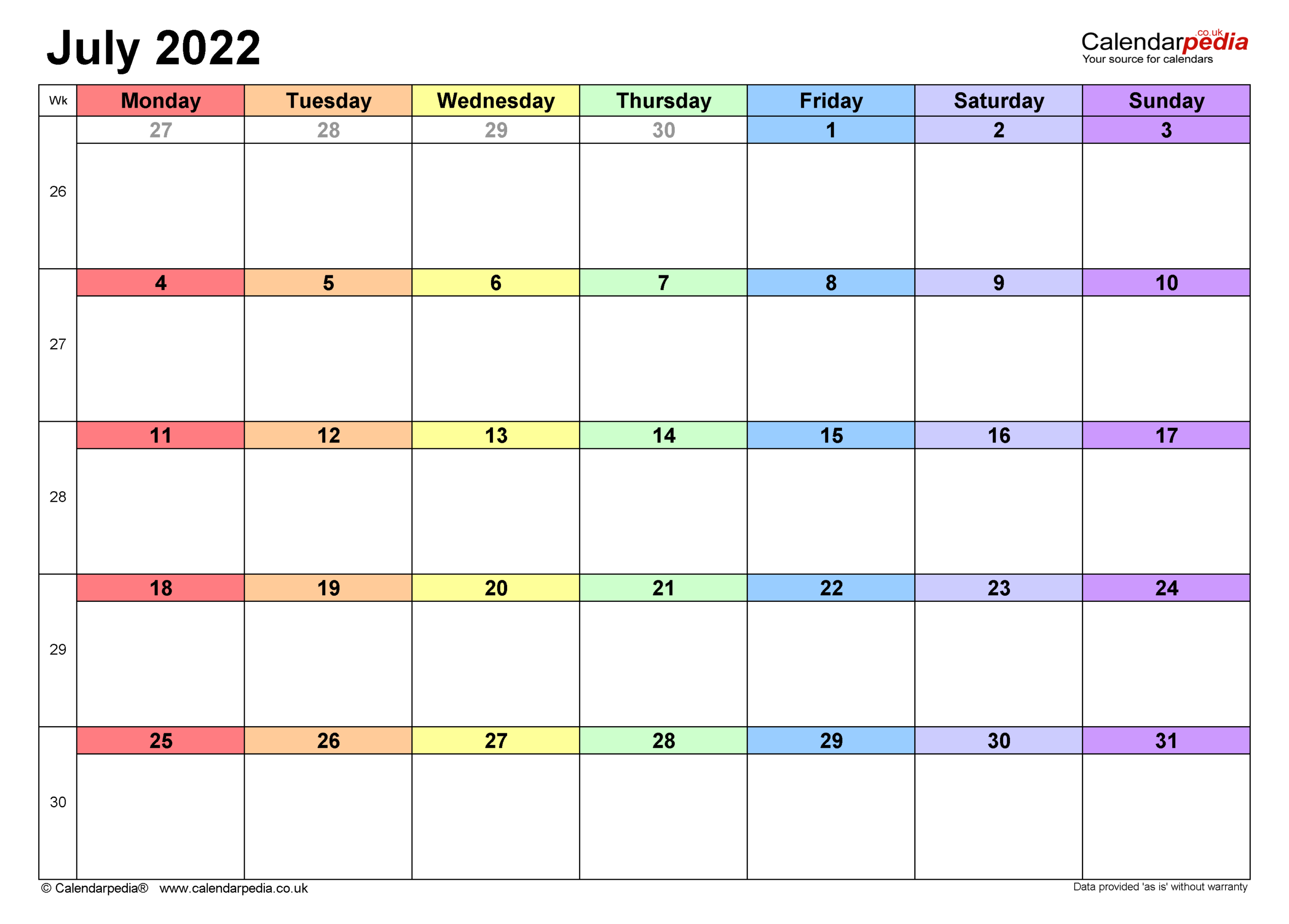 Take Calendar For 2022 July