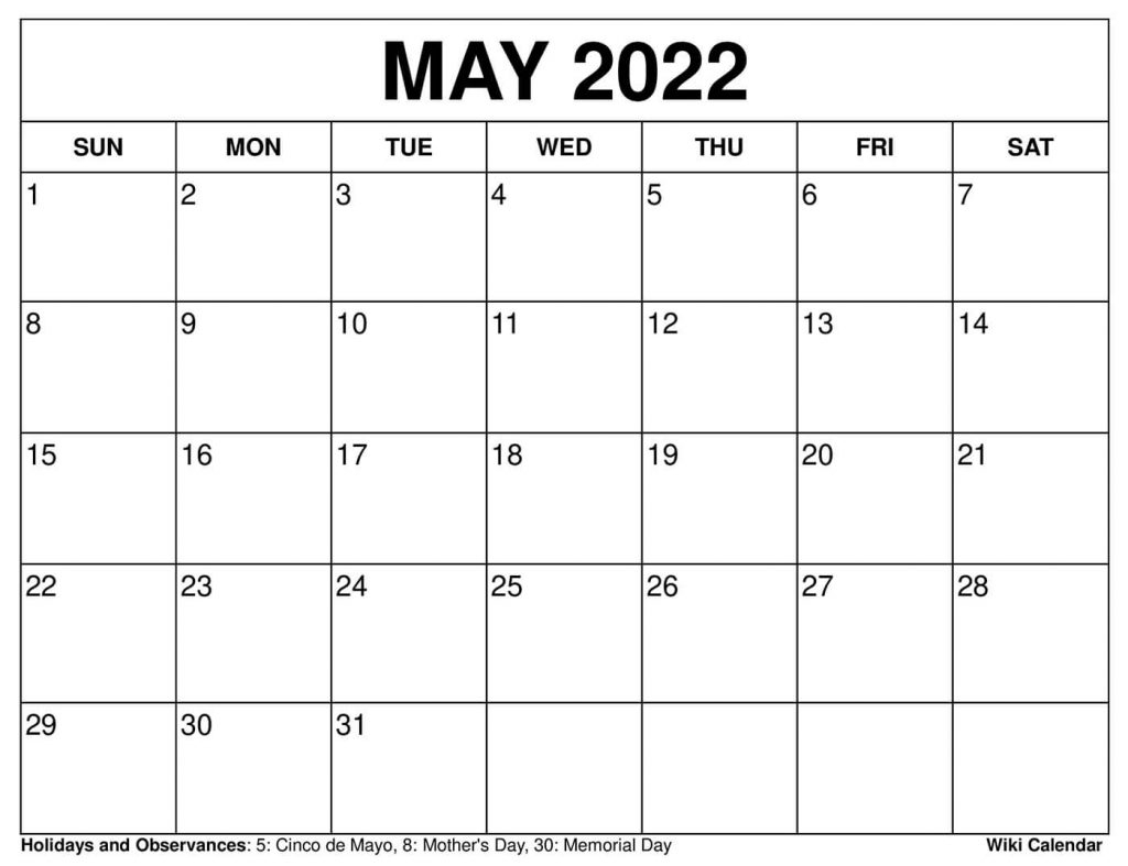 Take Free Printable Calendar 2022 May