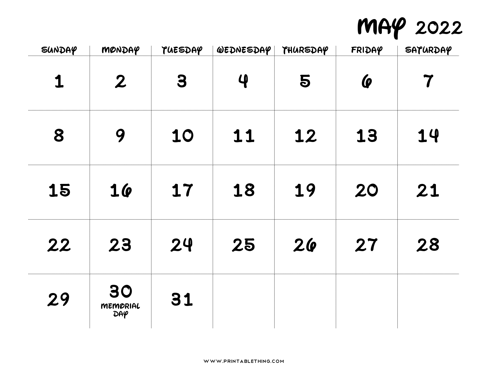 Take Free Printable Calendar 2022 May