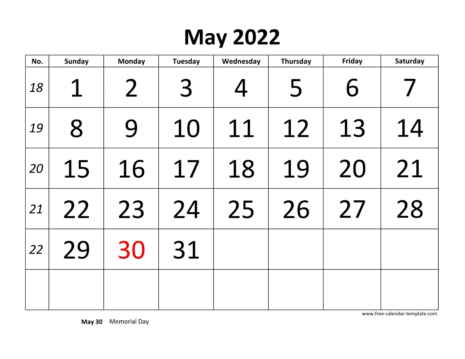 Take Free Printable Calendar 2022 May