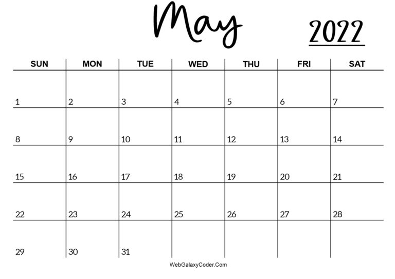 Take May 2022 Calendar Mother&#039;S Day