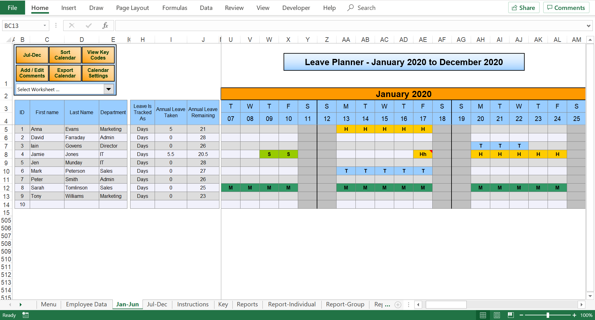 Pick Hr Company Annual Calendar Template