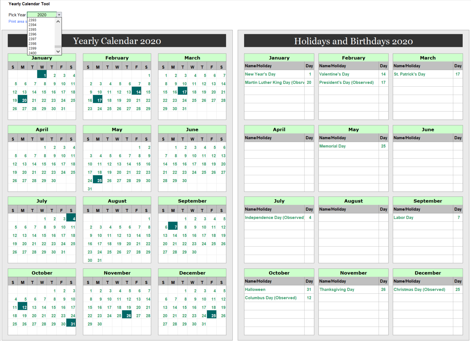 Take Hr Company Annual Calendar Template