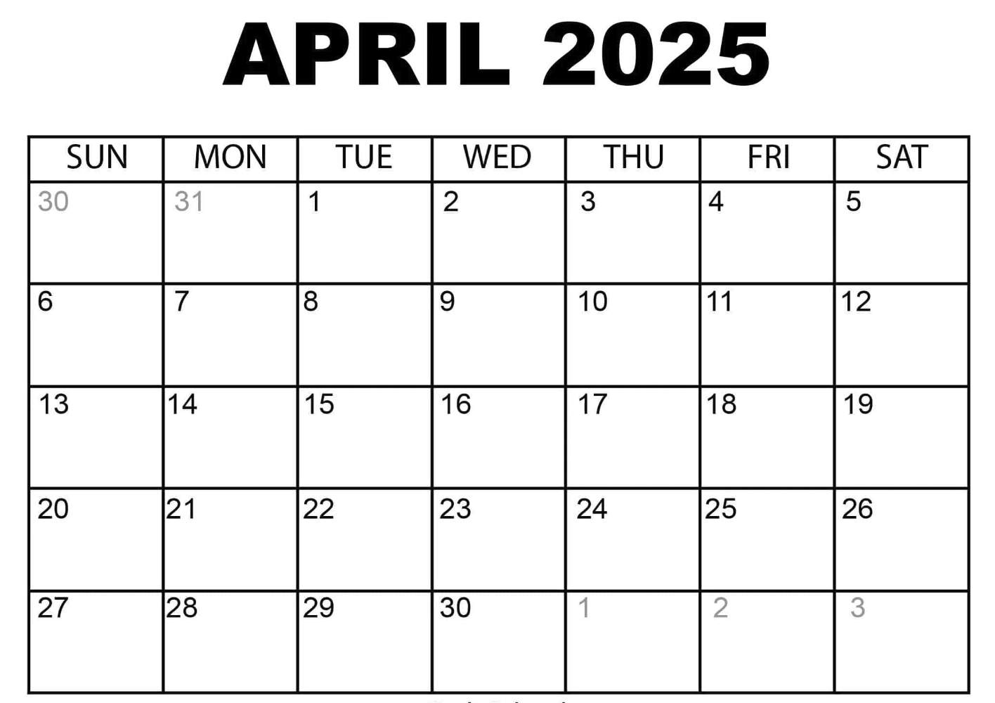 April 2025 Calendar Simple