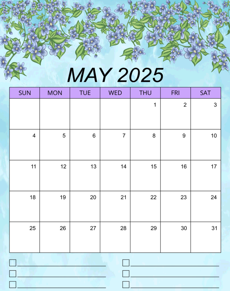 Floral Cute May 2025 Calendars