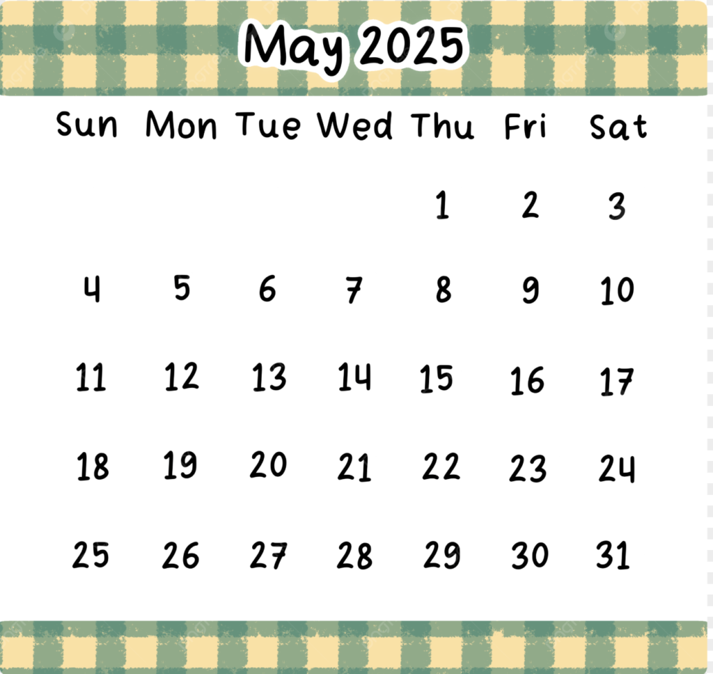 May Calendar Of 2025 Template