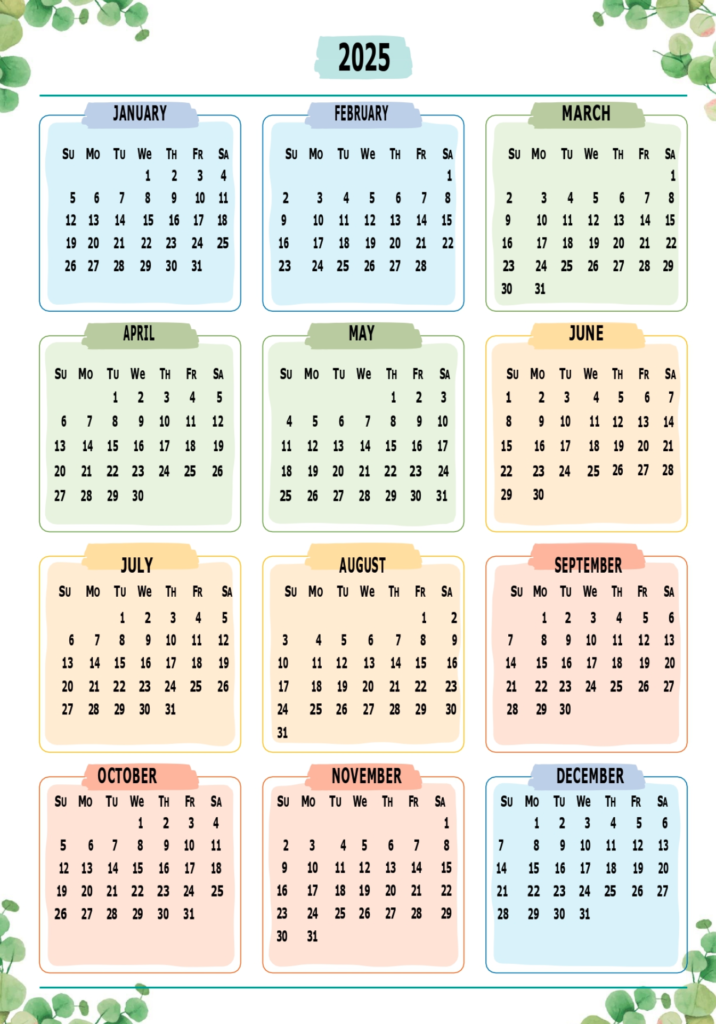 Printable Calendar 2025 One Page with Holidays Floral